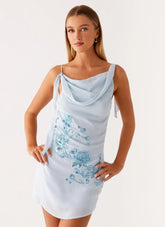Lily Beaded Mini Dress - Pastel Blue